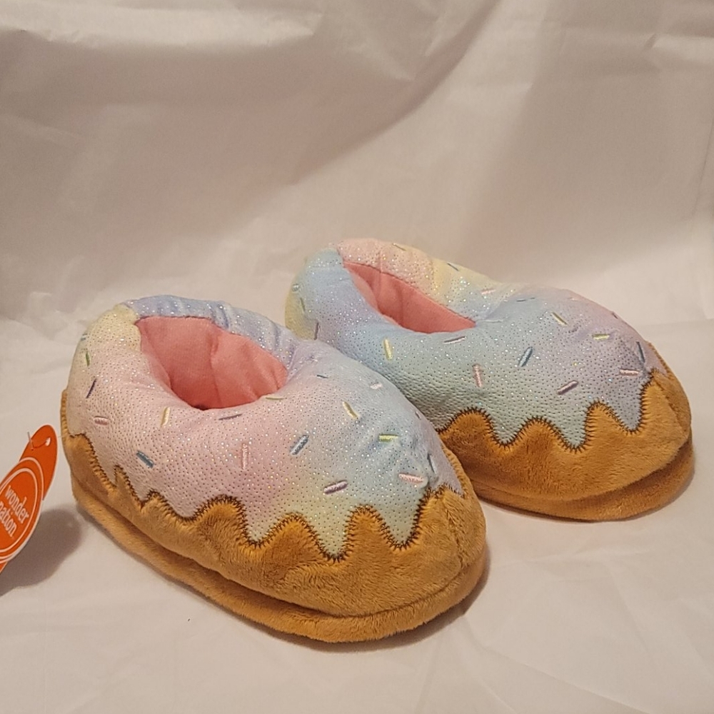 Wonder nation donut slippers, frozen shiny donut